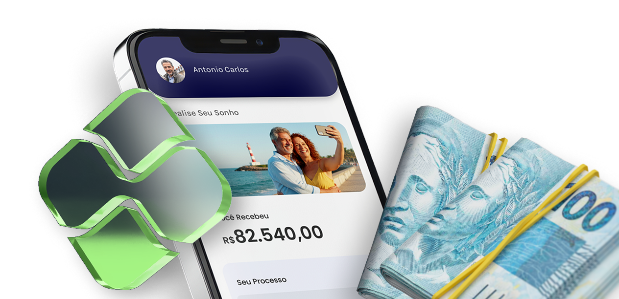 Novo layout de app financeiro com R$ 82.540,00 e notas de dinheiro