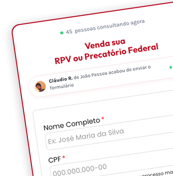 Formulário online para venda de RPVs e precatórios federais