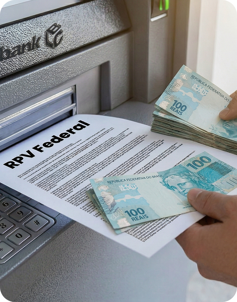 Pessoa saca dinheiro de RPV Federal em caixa eletrônico do Banco do Brasil